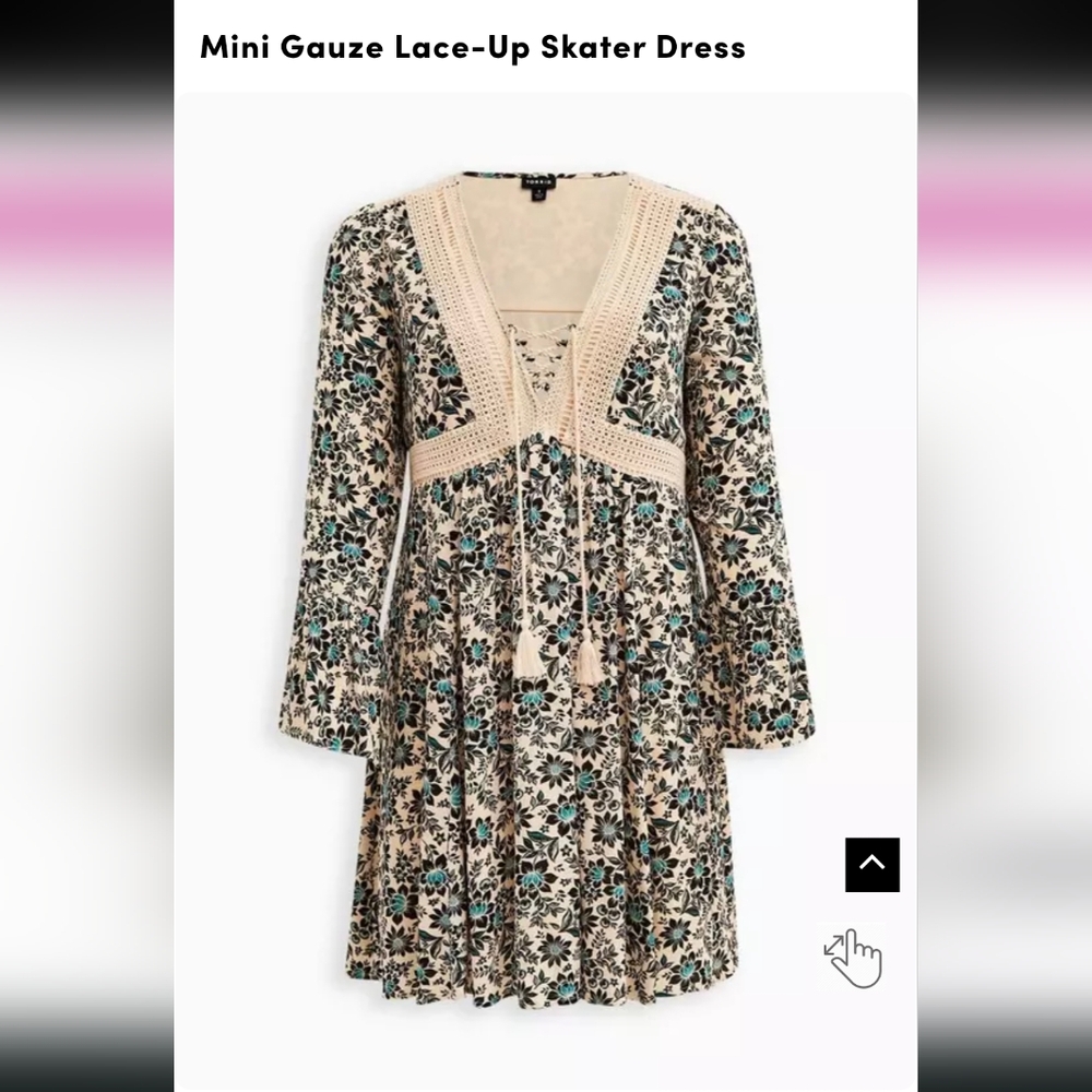 Torrid Mini Gauze Lace-up Skater Dress - Size 2 NWT - Picture 5 of 7